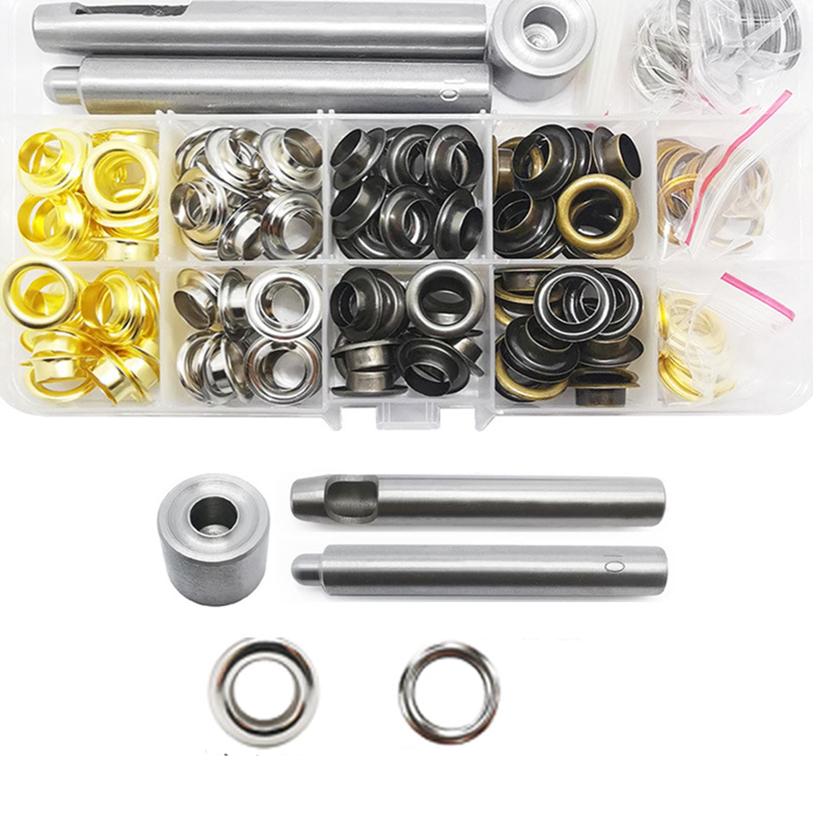 120 Sets Grommet Kit 10mm Metal Eyelets Grommets with Washers for Shoes Clothes Belt Bag DIY Project, 4 Colors
