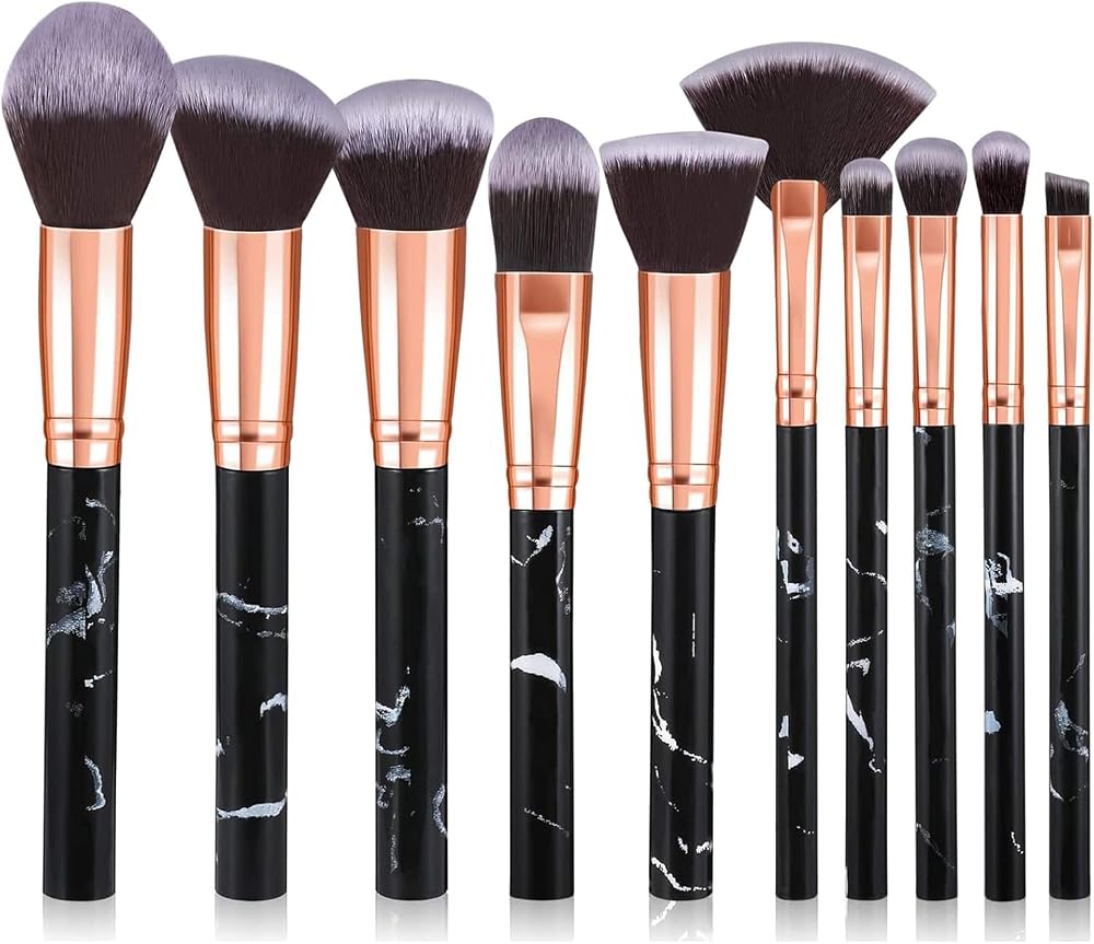 Glamour Gaze Marble Makeup Brush Set 10Pcs Synthetic Foundation Blush Eyeshadow