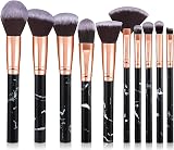 Glamour Gaze Marble Makeup Brush Set 10Pcs Synthetic Foundation Blush Eyeshadow