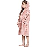 ECHERY Boys Girls Robe Hooded Bathrobe Toddler Robes Soft Coral Fleece Pajamas Unisex Dressing Gown for Kids
