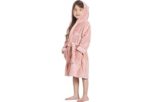 ECHERY Boys Girls Robe Hooded Bathrobe Toddler Robes Soft Coral Fleece Pajamas Unisex Dressing Gown for Kids