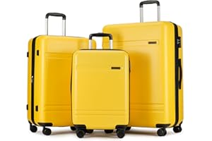 PRIMICIA GinzaTravel 3-Piece Luggage Sets Expandable Suitcases with 4 Wheels PC+ABS Durable Hardside Luggage sets TSA lock (Yellow, 3-Piece Set(20"/25"/29"))