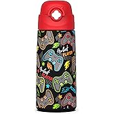 Ntswasd Boys Insulated Water Bottle with Covered Pop-Up Straw,16 oz Kids Cups with Stainless Steel Leak Proof for School(Red-Game)