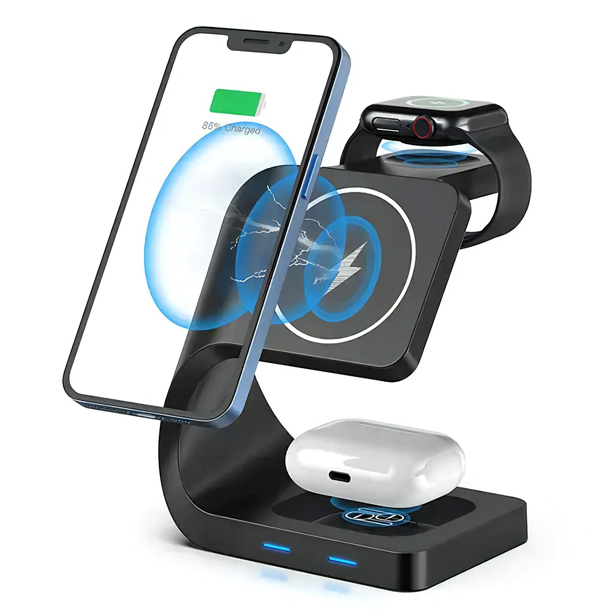 Galahad Curve Wireless Charging Station - MagSafe-Compatible, Multi-Device Charger for iPhone 15/14/13/12, Apple Watch Ultra/SE9/8/7/6/5/4/3/2, and AirPods 3/2/Pro