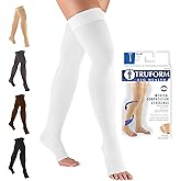 Truform 20-30 mmHg Compression Stockings for Men and Women, Thigh High Length, Dot-Top, Open Toe, White, X-Large