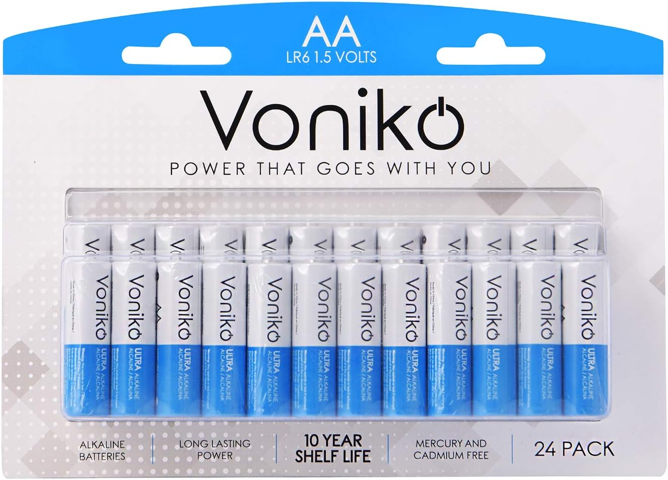 VONIKO - Premium Grade AA Batteries - 24 Pack - Alkaline Double AA Battery - Ultra Long-Lasting, Leakproof 1.5v Batteries - 10-Year Shelf Life: Electronics