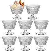 DNIENKGE Glass Dessert Bowls Set of 8, 9oz Ice Cream Sundae Cups for Breakfast, Oats, Milk, Sorbet, Yogurt (8PCS)