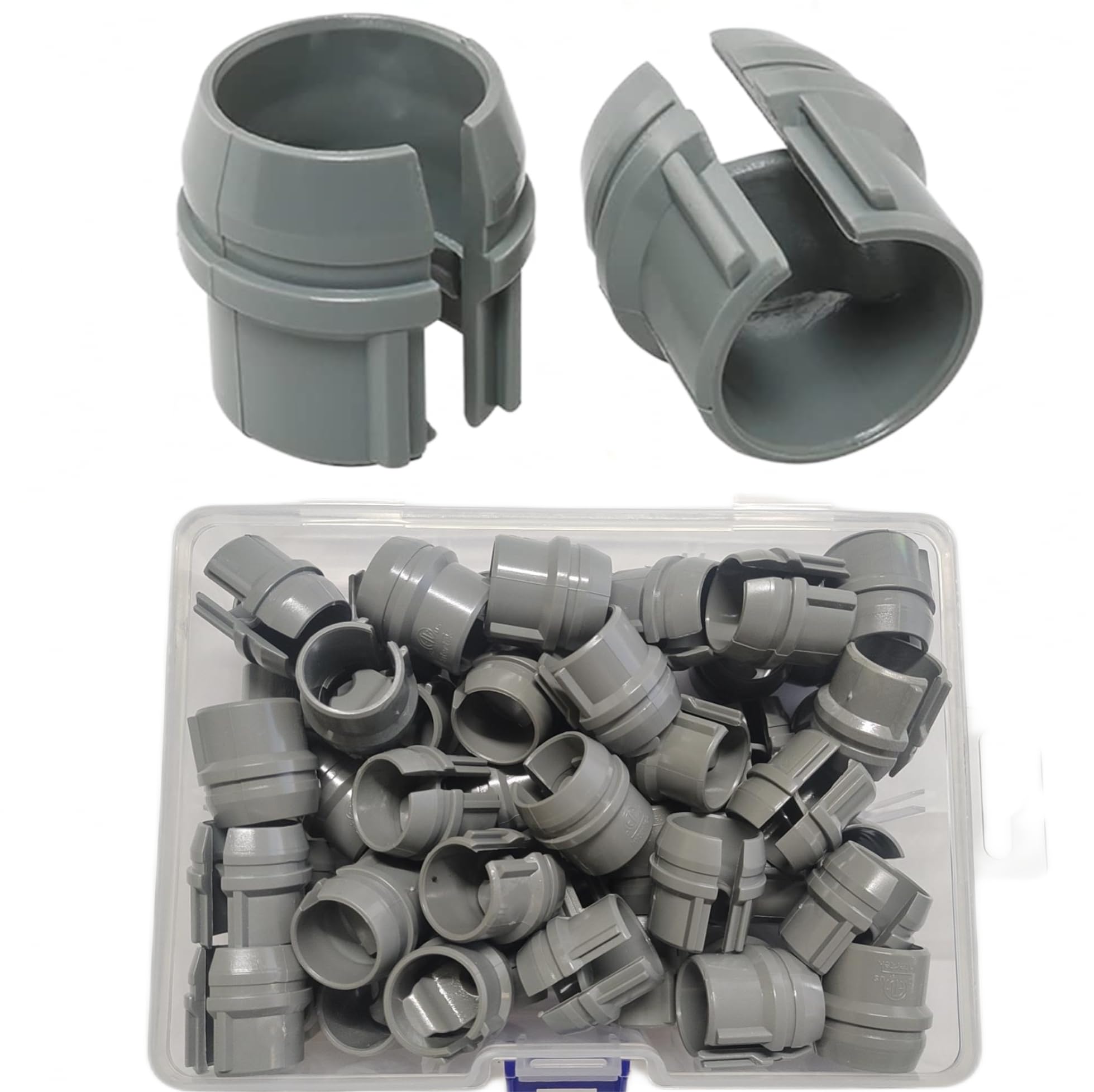 Photo 1 of 50pcs 1/2 Inch Non-Metallic Cable Connector - Snap Style Installation - Labor Saving, for Confined Areas - Single Cable 14/2-10/3 - Two Cables 14/2, 12/2, 14/3AWG(Gray)