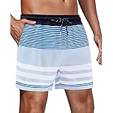 Gleeease 5inch Mens Swim Trunks: with Mesh Liner Lined Quick Dry Stretch Soft Comfort Beach Pool Pockets Vacation Striped