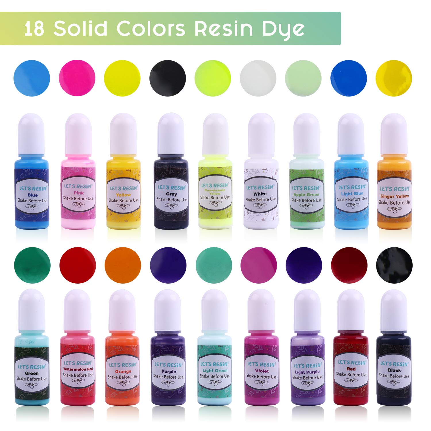 LET’S Resin 18 Colors Epoxy Pigment, Opaque Liquid Resin Colorant Each 0.35oz,Odorless Epoxy Resin Dye Solid Color Liquid Dye for Resin Jewelry DIY Crafts Art Making