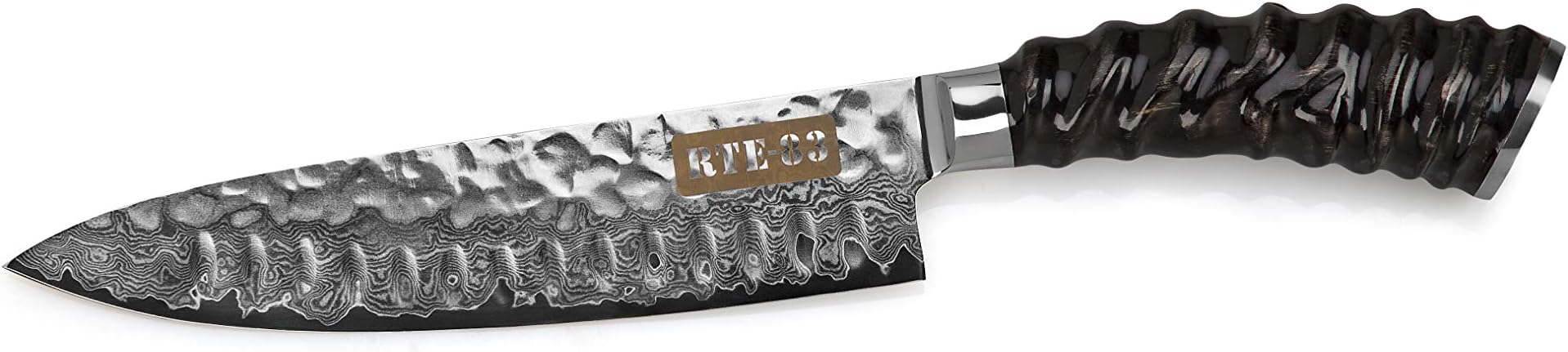 Route83 Signature Chef's Knife Handmade Hammered Damascus Limited Edition Antelope