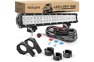 Nilight 20 Inch 126W Spot Flood Combo LED Light Bars Off-Road Light Mounting Bracket Horizontal Bar Tube Clamp with Off Road Wiring Harness, 2 Years Warranty, White