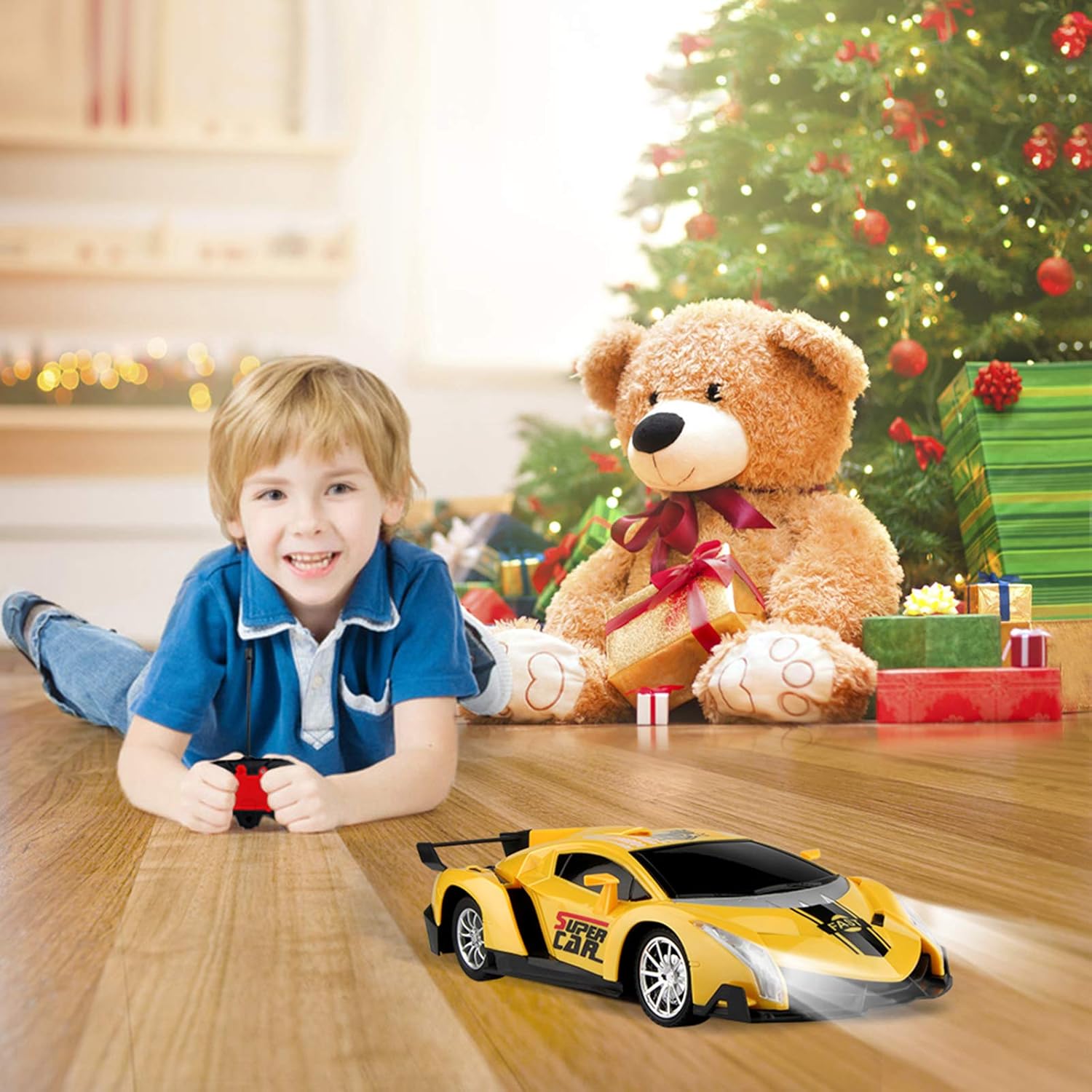 Growsland Remote Control Car, RC Cars Xmas Gifts for kids 1/18 Electric Sport Racing Hobby Toy Car Yellow Model Vehicle for Boys Girls Adults with Lights and Controller: Toys & Games