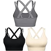 WANAYOU Sports Bras for Women High Support Ribbed Strappy Running Sports Bra Criss Cross Back Workout Bra Padded 3 Pack