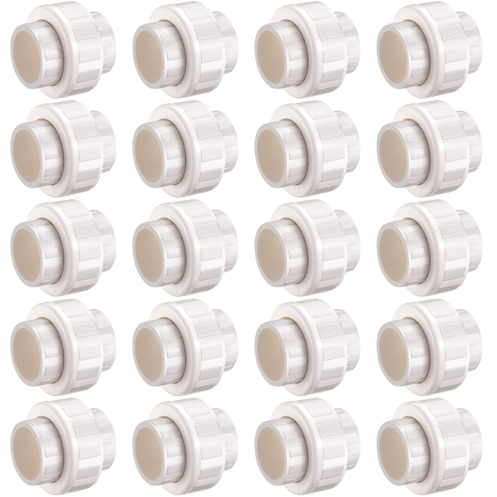 Photo 1 of 3/4" PVC Union Coupling Pipe Fitting (Socket x Socket), 20 Pack Heavy Duty for DIY Creations, Schedule 40 Adapter