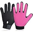 DELOMO Pet Grooming Gloves, Upgrade Version with Enhanced 255 Silicone Grooming Tips, Hair Remover Mittens for Dogs & Cats, Bath Brush, 1 Pair (Pink)
