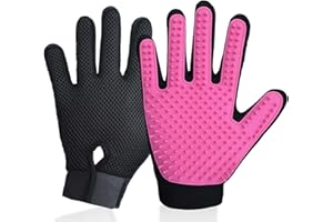 DELOMO Upgrade Pet Grooming Gloves Cat Brushes Gloves for Gentle Shedding - Efficient Pets Hair Remover Mittens - Dog Washing Gloves for Long and Short Hair Dogs & Cats & Horses - 1 Pair (Pink)