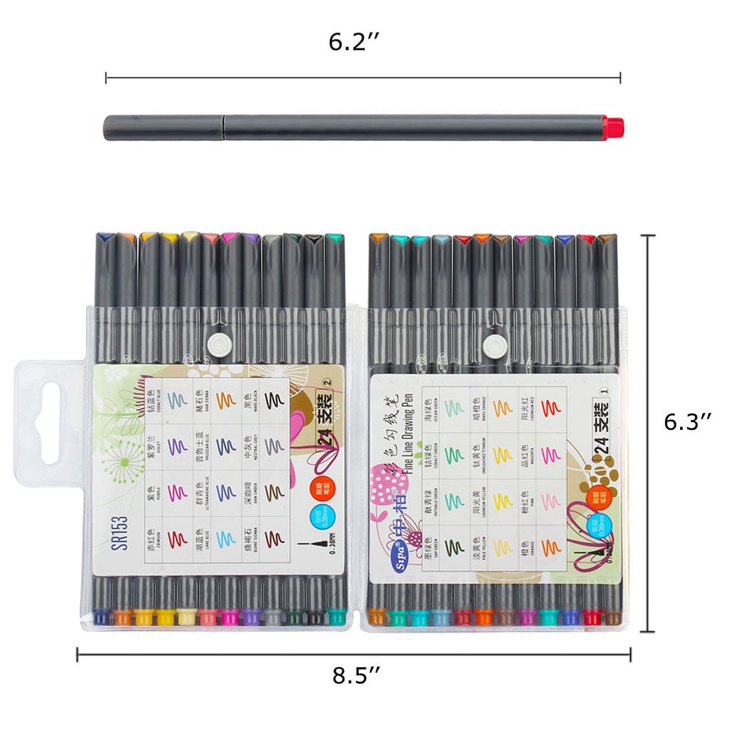 Soucolor Fineliner Pens Coloured Set Fine Point 0.38mm in 24 Assorted Colours No Duplicates for Bullet Journal Artists Fine-Ink Drawings and Adult Colouring Books (24 Fineliner Pens)