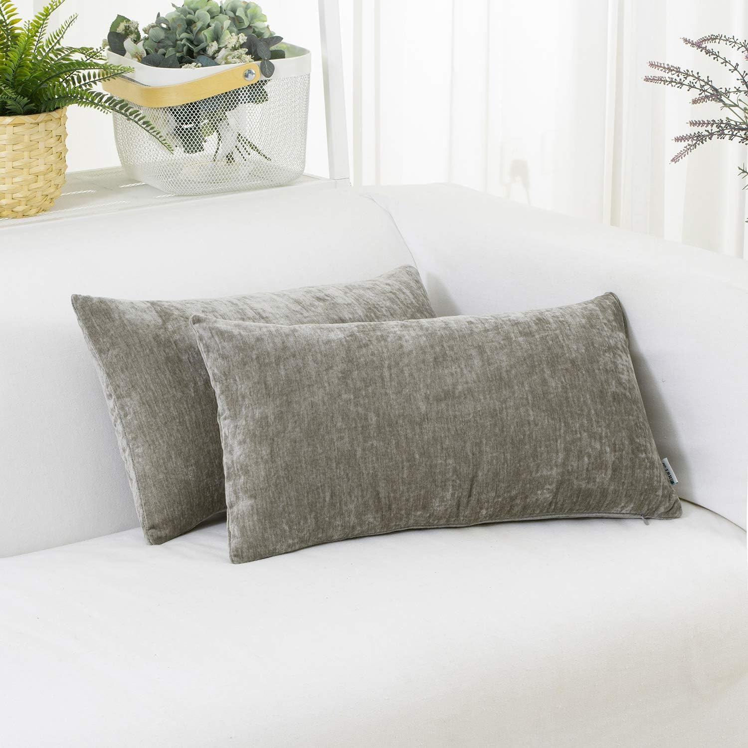 HWY 50 Grey Decorative Lumbar Throw Pillows Covers Set, for Couch Sofa Living Room Bedroom 12 x 20 inch, Soft Comfortable Cashmere, Solid Rectangle Throw Pillow Case Cushion Cover, Pack of 2: Home & Kitchen