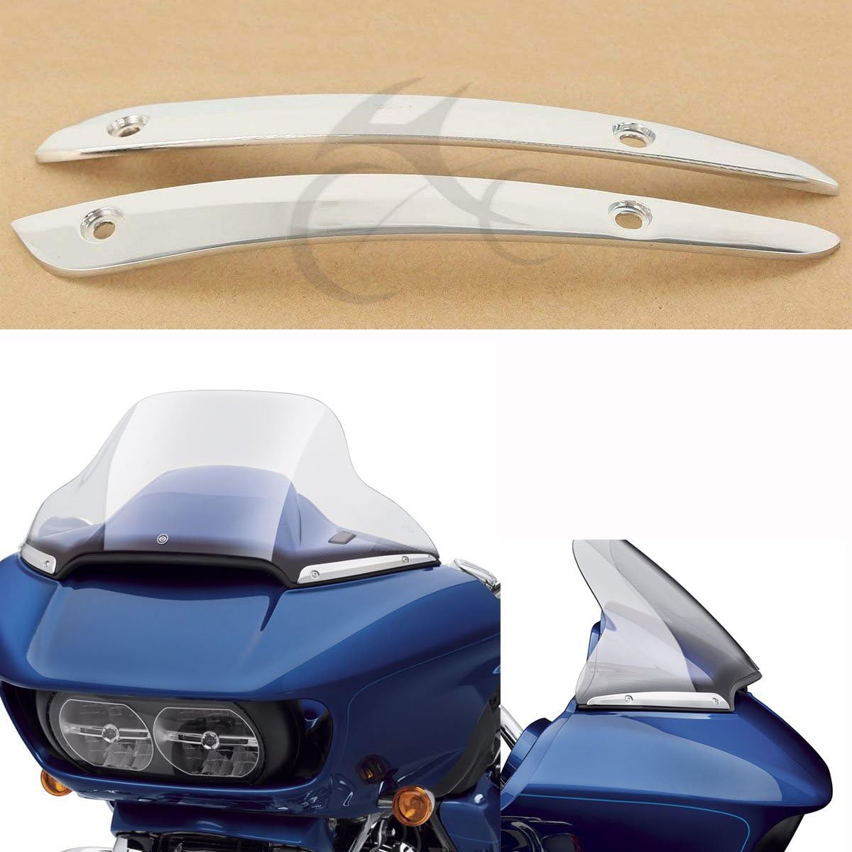 XFMT Chrome Motorcycle Split Windshield Side Trim