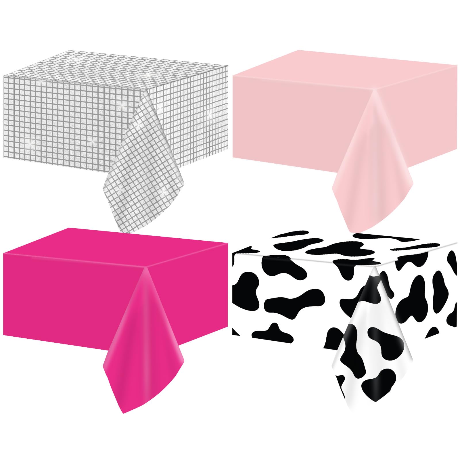 Photo 1 of CHUNNIN 4PCS Disco Cowgirl Party Decorations Pink Cowgirl Tablecloth Cow Print Western Party Supplies Pink Disco Ball Plastic Table Cover Disposable for Girls Birthday Bachelorette 80s 90s Favors