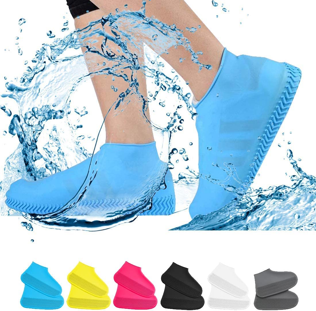 Photo 1 of VBoo Waterproof Shoe Covers, Non-Slip Water Resistant Overshoes Silicone Rubber Rain Shoe Cover Outdoor cycling Protectors apply to Men, Women, Kids (Large, Blue)