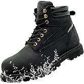 TOUGHSTEPS Steel Toe Work Boots for Men 6 Inch Waterproof Non Slip Rubber Comfort Leather Safety Durable Industrial Construction Boots