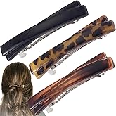 VARMDUKKE 3 PCS Small French Hair Barrettes, 2.5 Inch Curved Tortoise Shell Hair Clip for Women, 3 Colors Glossy Flat Rectangle Hair Accessories for Thin, Thick, Long Hair