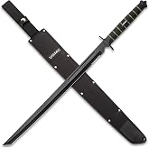 USMC Blackout Combat Tanto Sword with Nylon Sheath | AUS-6 Stainless Steel Tanto Blade | Rubberized Injection Molded Handle | Textured Grip | 27 1/2" Length | Battle Gear Ready