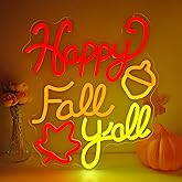 Happy Fall Y'All Neon Sign for Wall Decor Fall Decorations Fall Yall Led Sign Dimmable Autumn Neon Light Up Sign for Thanksgiving Party Decorations Home Decor Wall Art Fireplace Door Window