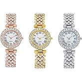 Dacdyi 3Pcs Women Wholesale Watches Elegant Diamond Bangle Bracelet Analog Quartz Wrist Watch