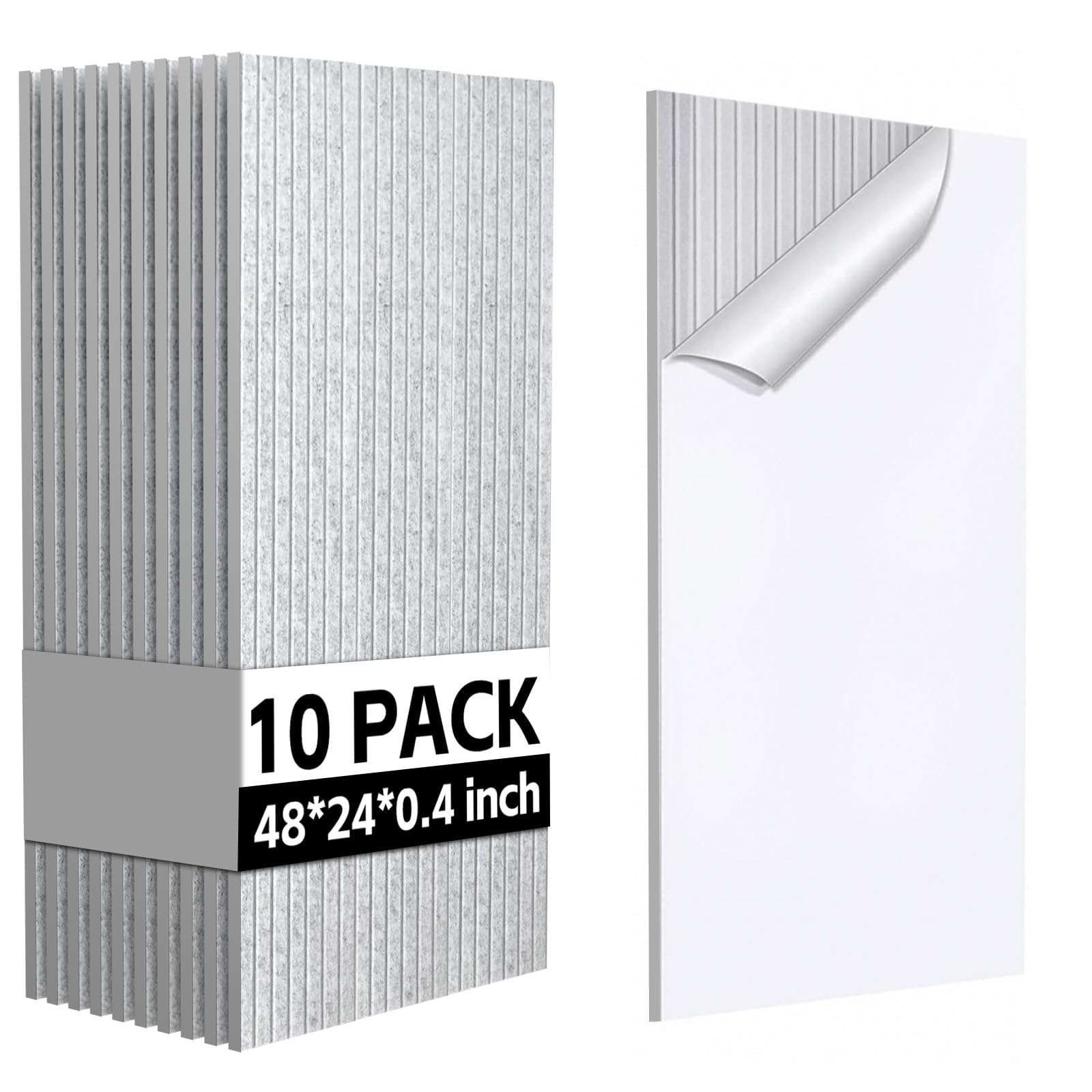 Photo 1 of 10Pack Large Acoustic Panels, 48x24x0.4 inch Sound Proof Panels for Walls, Self-Adhesive Sound Dampening Wall Panels, Noise Absorbing Decorative Wall Panels, Wall Noise Blocker for Home Studio (Grey)