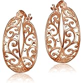 Hoops & Loops Sterling Silver Oval 24mm Filigree Hoop Earrings for Women, Silver, Yellow & Rose Gold
