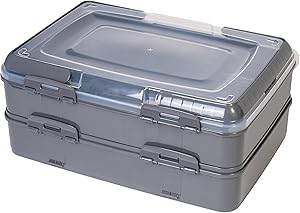Red Co. Grey Rectangular 2 Tiered Pastry and Pie Carrying Box Folding Handle Multi Purpose Food Storage - 16.5