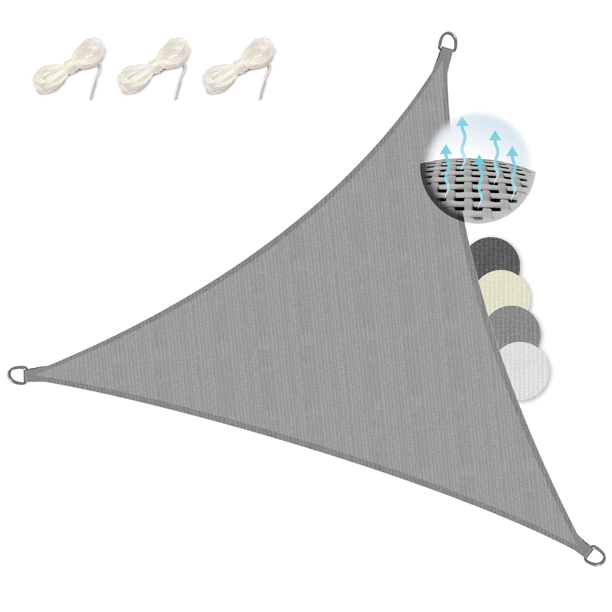 Sol Royal SolVision HS9 – Triangle Sun Shade Sail 3x3x3 m HDPE Breathable & UV-light resistant Sun Protection for Terrace, Balcony, Pool & Garden – Sun Sail 300x300x300 cm Shade Fabric Grey