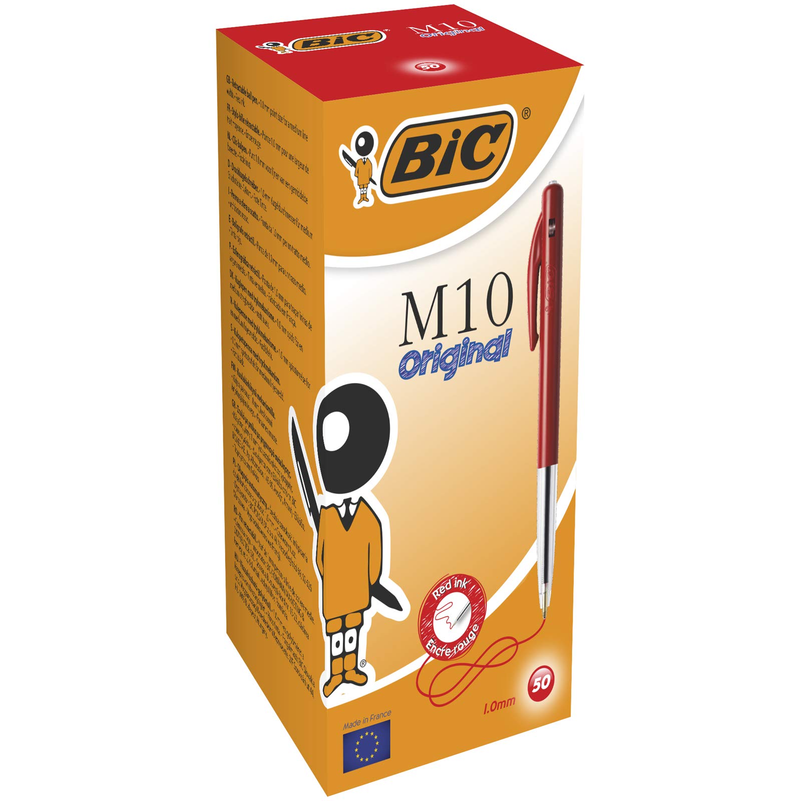 Bic M10 Clic Medium 1.0mm Ball Pen Box of 50 - Red