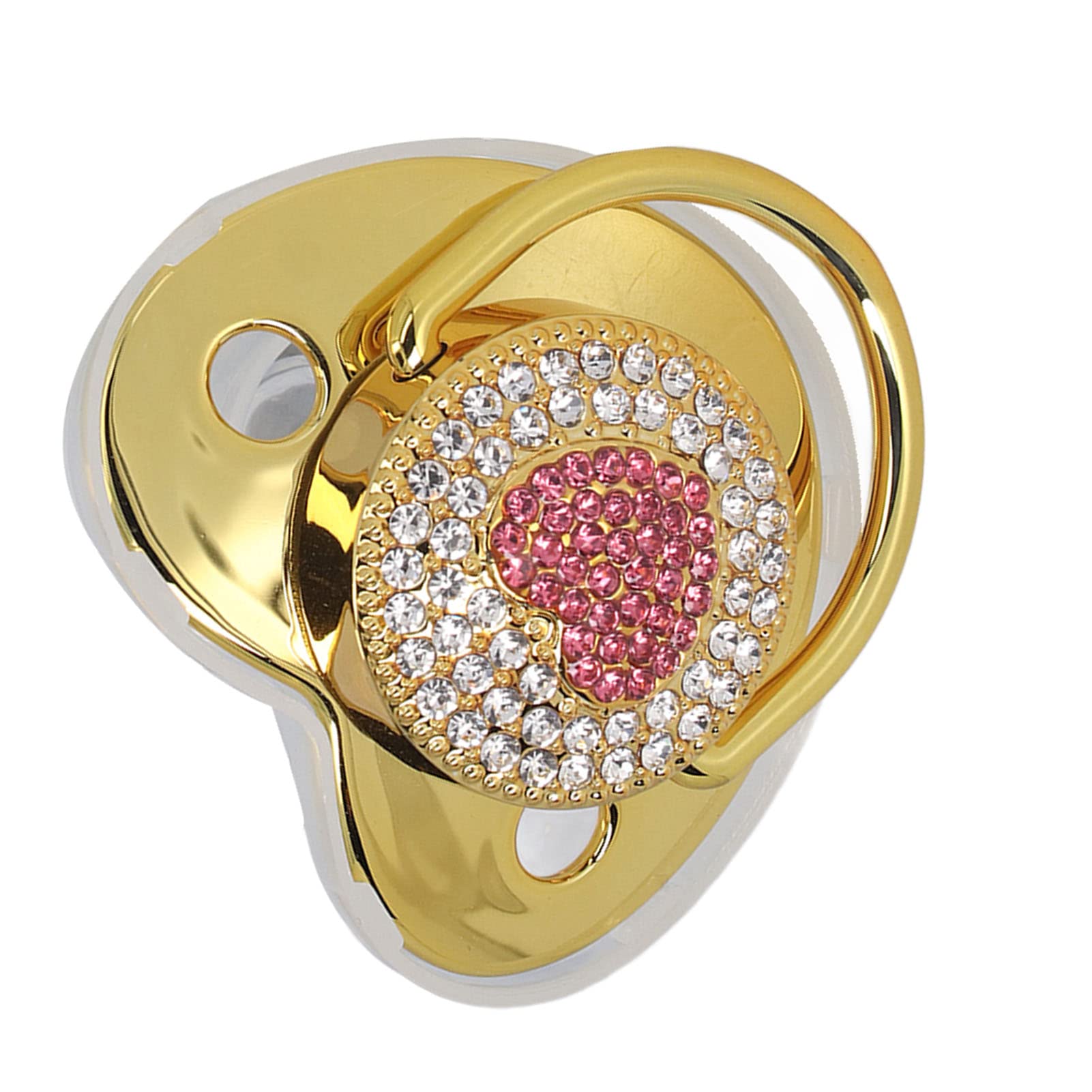 Heart Rhinestone Baby Pacifier, Gold Silicone Soothing Pacifier with Clips for 6-18 Months
