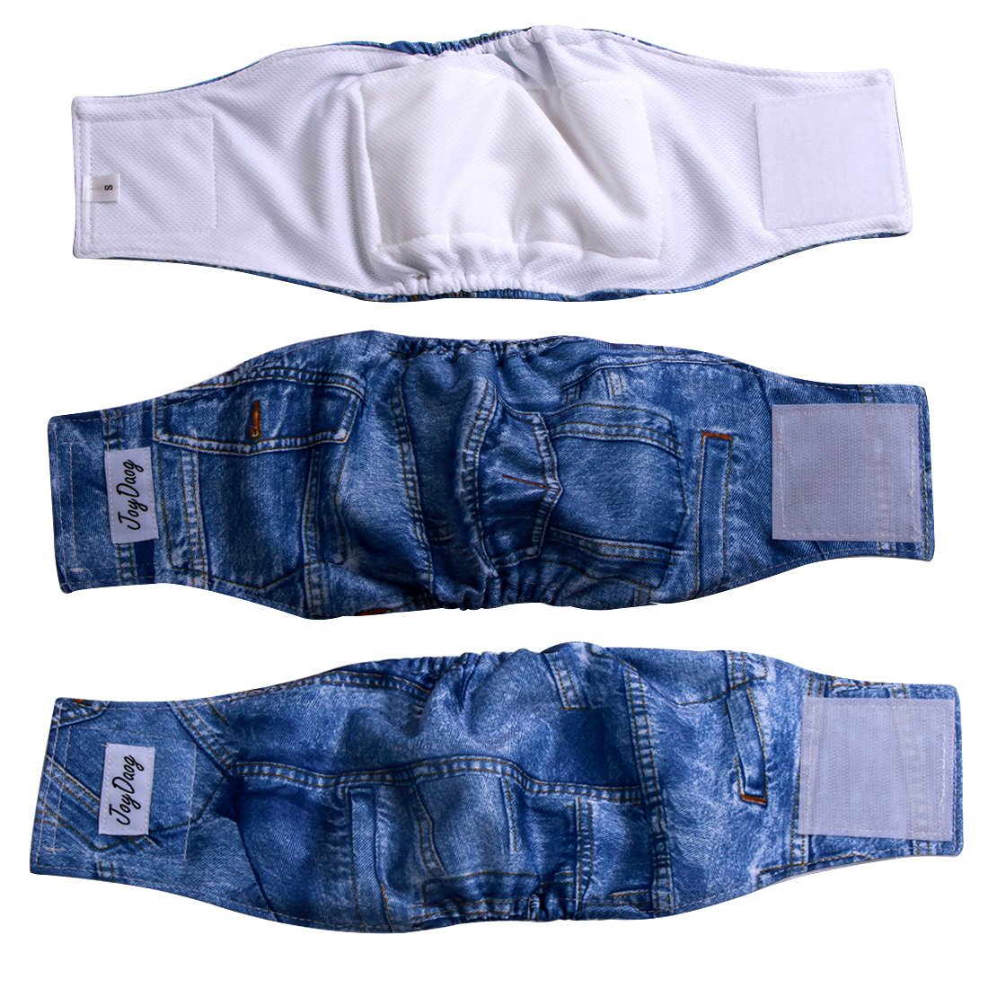 JoyDaog Jean Belly Bands for Small Dog Diapers Reusable Male Puppy Wrap S,Pack of 3