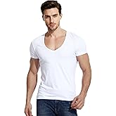 Zbrandy Mens Deep V Neck T-Shirts Vneck Tshirt Low Cut Undershirts Slim Fit Short Sleeve Tees