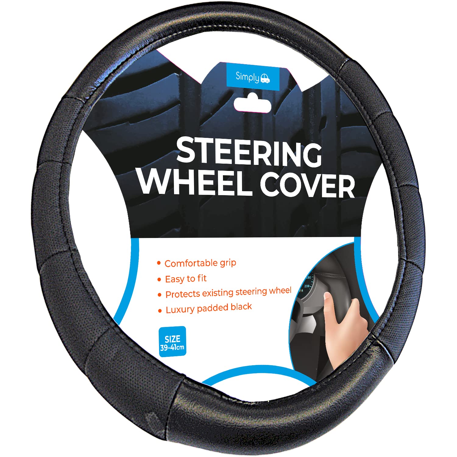 Simply SWC129 Van Steering Wheel Cover, Large 39 - 41cm, Large Size 39-41cm, Universal Fit, Non-Slip Waterproof Breathable and Durable Genuine Leather Material, Black