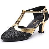 iCKER Womens Latin Dance Shoes Heeled Ballroom Salsa Tango Party Sequin Dance Shoes
