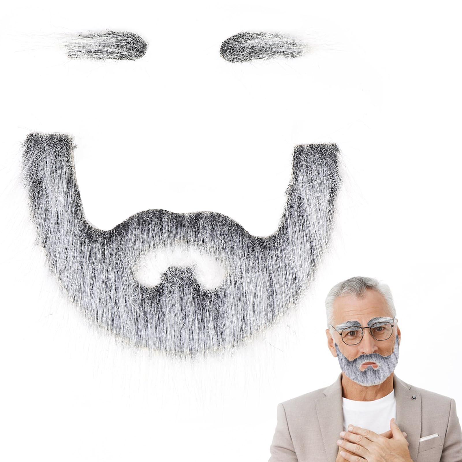 CHGCRAFT 2 Sets White Self Adhesive Fake Mustache Beard and Eyebrows DIY Set, for Cosplay Halloween Costume Party Dress Up Themed Event Stage Performance Accessories