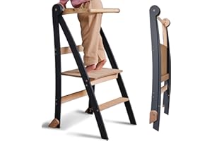 GOODEVAS Wooden Montessori Foldable Toddler Standing Stool – Space-Saving Step Stool for Children with Anti-Tip Protection, Stool for Children, Foldable Kids' Step Stool