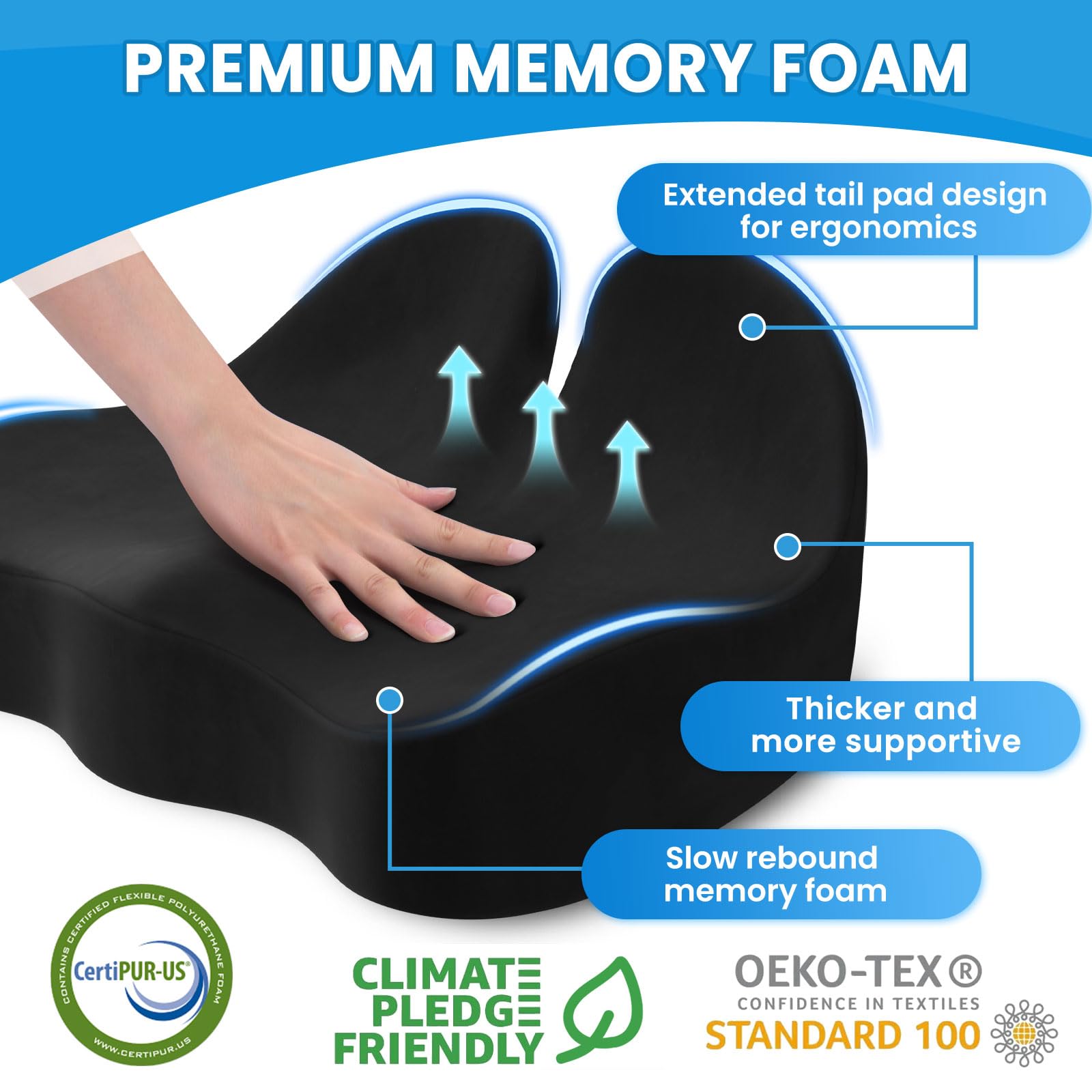 Seat Cushion, Memory Foam Office Chair Seat Cushion for Office Chairs/Car/Long Trip/Desk Chair/Gaming, Extra Large Size for Sciatica & Hip & Tailbone Pain Relief, Sciatica Support (Black)