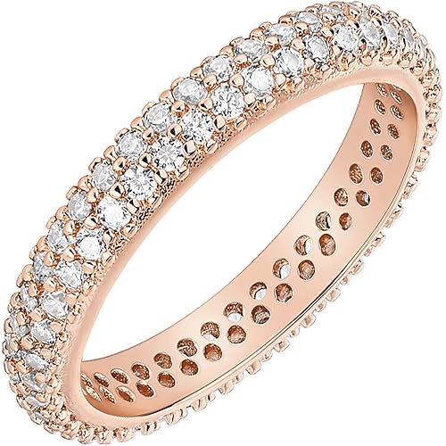 PAVOI 14K Gold Plated Cubic Zirconia Double Row Eternity Band for Women