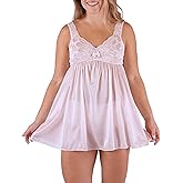 Shadowline Women's Babydoll Short Nightgown Silhouette Nylon Lace Sleepwear