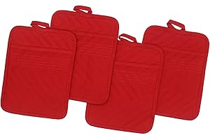 HFGBLG Cotton Pocket Pot Holder Kitchen Hot Pad Heat Resistant, Set of 4, Kitchen Basic Trivet for Cooking and Baking, 7”x 9” (Red)