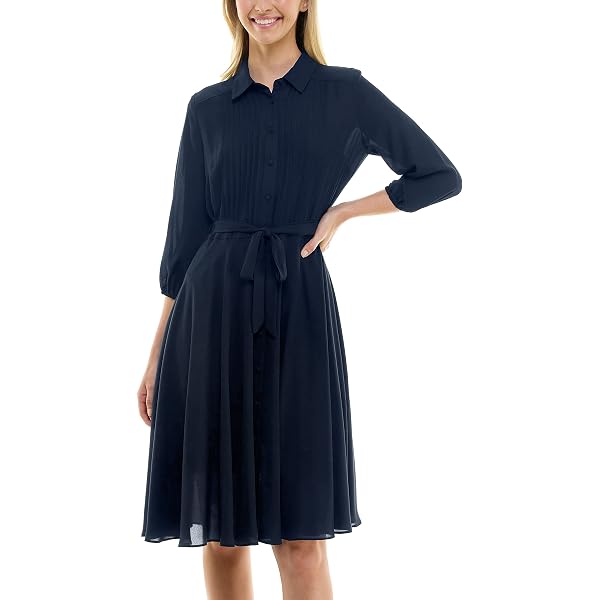 Nanette Nanette Lepore Women's Pleated Dress with Tie String, Nanette Navy,  2 at Amazon Women's Clothing store