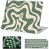 AKIT Compatible with MacBook Air 13 inch Case 2026 2025 2024-2022 M4 M3 M2 A3240 A3113 A2681, Pattern Hard Shell Laptop Case+Screen Protector+Keyboard Cover for MacBook Air 13.6 inch, Green Wave