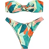 ZAFUL Knotted Bandeau Bikini for Women Strapless Swimsuits High Cut Bathing Suit Sexy Cheeky Tie Side Swimwears